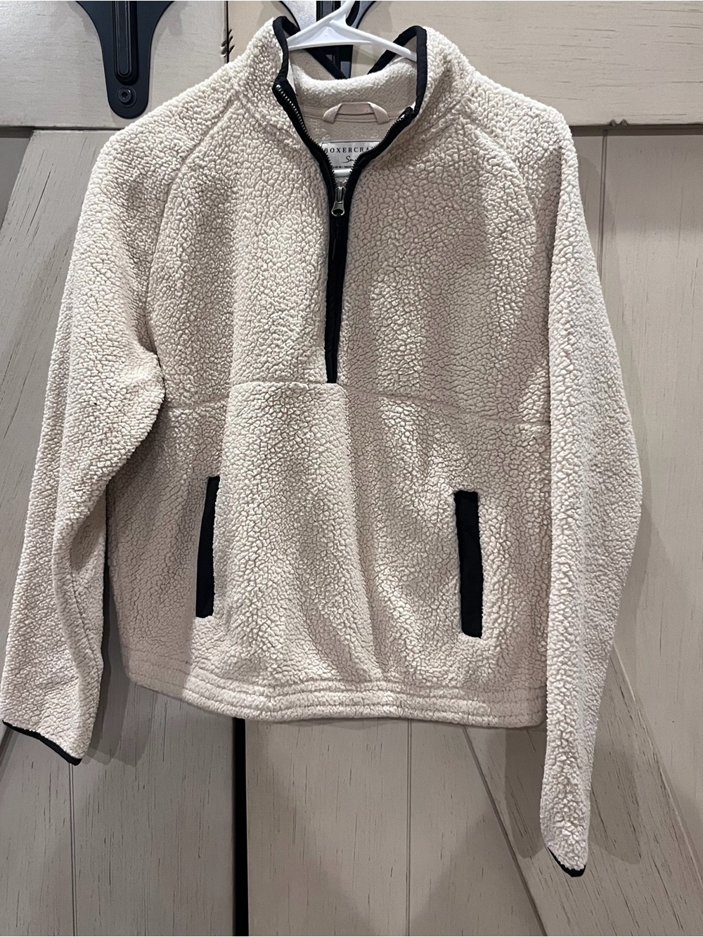 boxercraft Cream Sherpa Half-Zip Pullover with Black Trim Size Small
